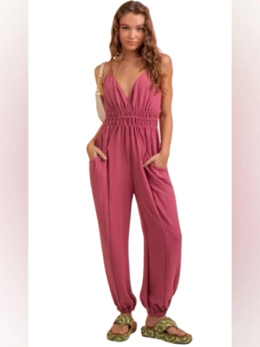 NEW WITH TAG! New In Size Large L Mauve Pink Sleeveless Jumpsuit Pockets lot6494